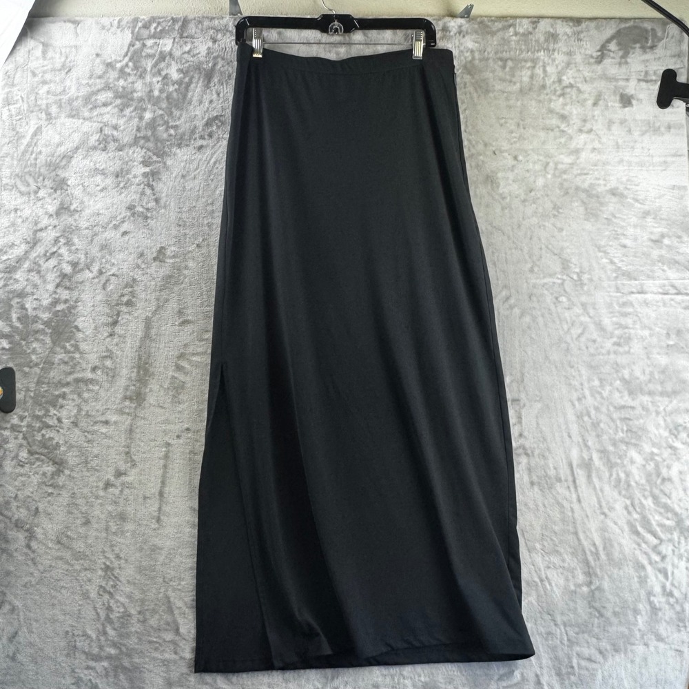 Eddie Bauer Maxi Skirt Women M Black Side Slit Stretch Travel Active (1915)